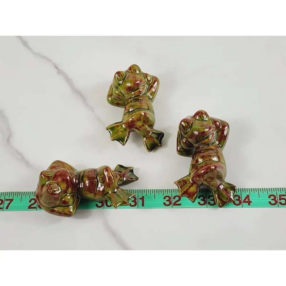 Mini Frog Figurine Relaxed Laying On Back 80's Glazed Ceramic 3